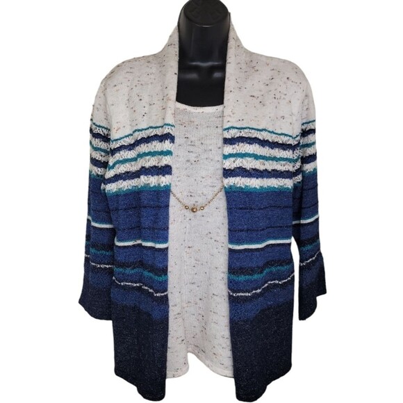 Alfred Dunner Nwt striped cardigan sweater size Large - Picture 1 of 6